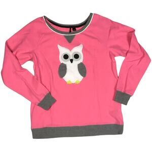 Kensie Sleepwear Pink Grey Owl Long Sleeve Pullover Crew Neck Knit Pajama Top M